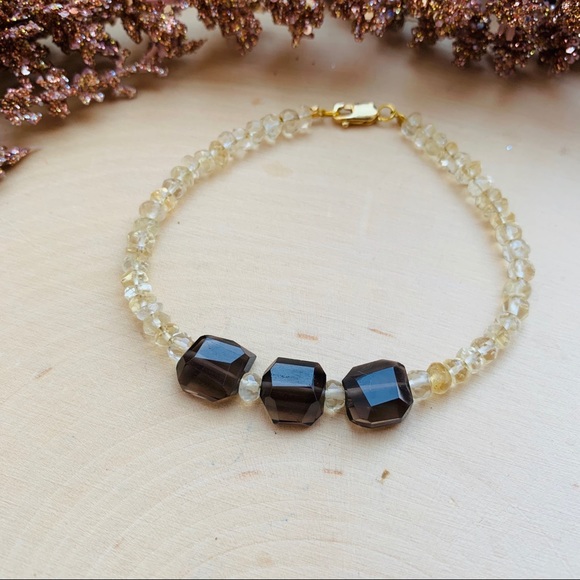 Citrine & Quartz Gemstone Crystal Beaded Bracelet - Picture 7 of 8